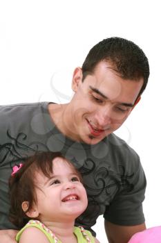 Portrait of happy father and his adorable little daughter 
