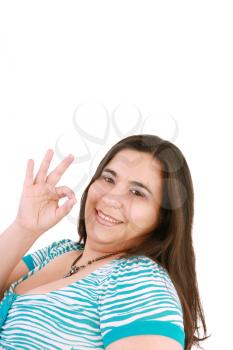 young happy woman giving ok hand sign