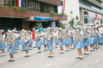 PANAMA - NOVEMBER 1: Panamanian National Day parade on November 3, 2011 in Calle 50, Panama. Parade with school students playing the Bell Lyra.  Independence of Panama from Colombia.