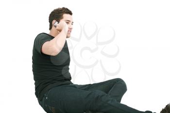 Man using a mobile phone, isolated on white