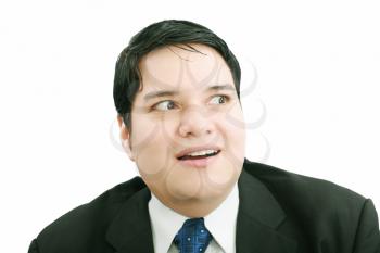 Shocked and scared businessman on a white background 
