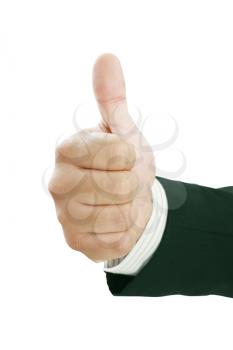 Thumbs up man's hand isolated on white background. Business man
