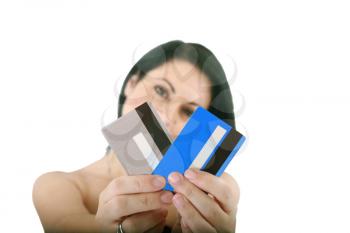 woman with credit cards, shallow 
