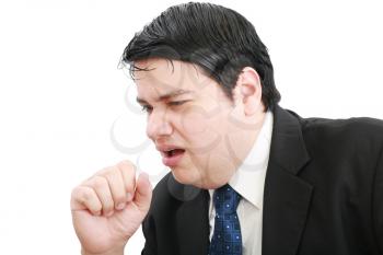 young ill businessman coughing isolated over white background 