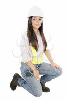Young smiling Worker woman. Isolated over white background