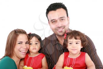 Beautiful happy family - isolated over a white background 
