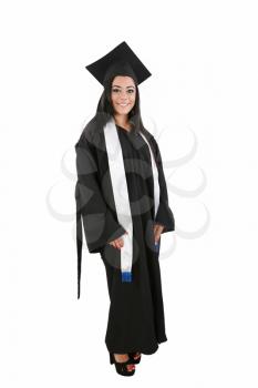 Female graduate smiling isolated over a white background