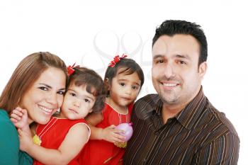 Happy families with children on a white background 

