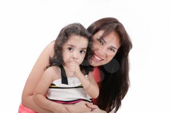 Portrait of woman with her child. Isolated on the white background