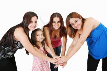Group of young people with hands together - family concepts