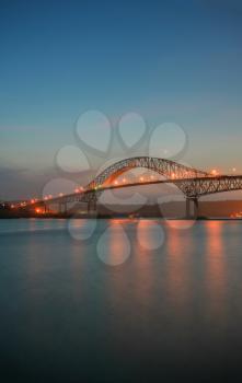The TransAmerica Bridge in Panama City at sunset 