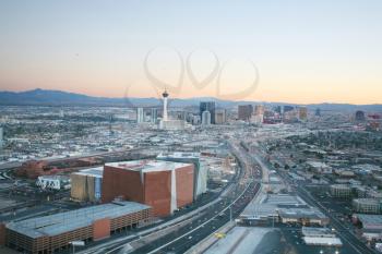 Aerial view of Las Vegas at sunset