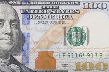 Macro shot of the right half of the new 100 USA dollar bill