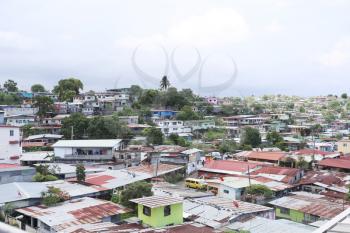 Aerial view of shanty towns in Panama City, Panama