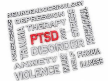 3d image PTSD - Posttraumatic Stress Disorder issues concept word cloud background