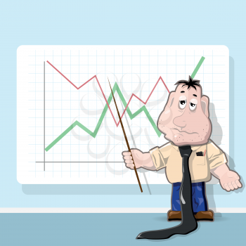 Royalty Free Clipart Image of a Businessman Pointing at a Graph