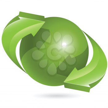 Royalty Free Clipart Image of a Globe and Green Arrows