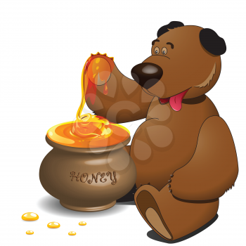 Royalty Free Clipart Image of a Bear With a Pot of Honey