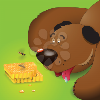 Royalty Free Clipart Image of a Brown Bear Watching Honey