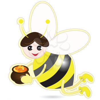 Royalty Free Clipart Image of a Bee Holding a Honey Pot