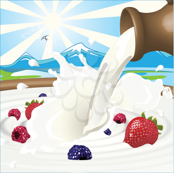 Royalty Free Clipart Image of Milk and Berries