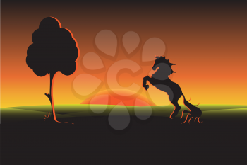 Royalty Free Clipart Image of a Horse in a Field