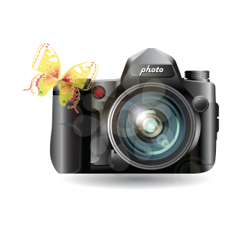 Royalty Free Clipart Image of a Butterfly on a Camera