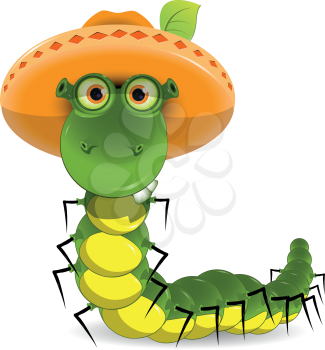 Royalty Free Clipart Image of a Caterpillar Wearing a Hat