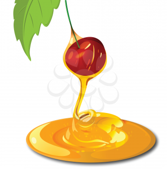 Royalty Free Clipart Image of a Cherry Dipped in Honey