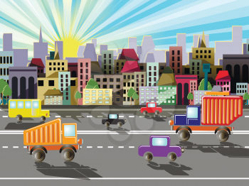 Royalty Free Clipart Image of a Highway in a City
