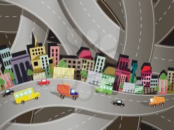 Royalty Free Clipart Image of a Highway Through a City
