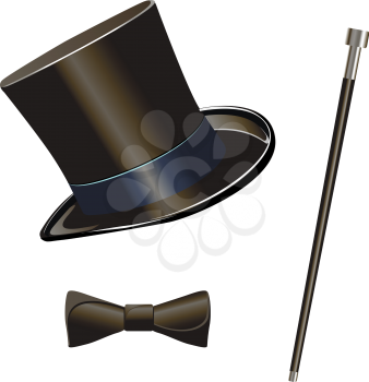 Royalty Free Clipart Image of a Top Hat and Bow Tie