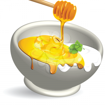 Royalty Free Clipart Image of a Bowl of Milk and Honey