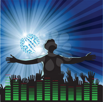 Royalty Free Clipart Image of a DJ With a Disco Ball