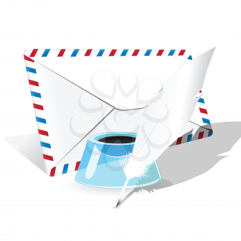 Royalty Free Clipart Image of an Envelope and Quill Pen 
