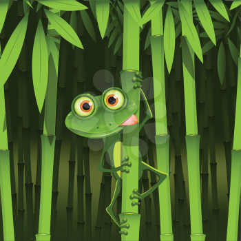 Royalty Free Clipart Image of a Frog on Bamboo
