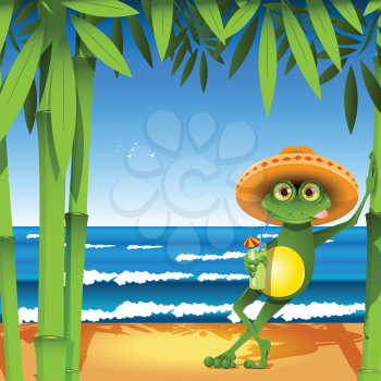 Royalty Free Clipart Image of a Frog on a Beach