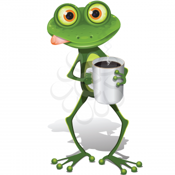 Royalty Free Clipart Image of a Frog Drinking Coffee