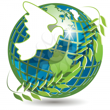 Royalty Free Clipart Image of a Globe and a Dove