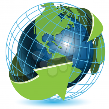 Royalty Free Clipart Image of a Globe With Arrows