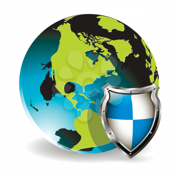 Royalty Free Clipart Image of a Globe and Shield