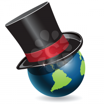 Royalty Free Clipart Image of a Globe and a Top Hat