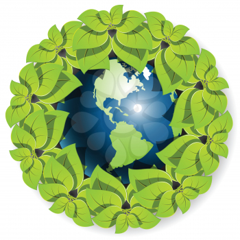 Royalty Free Clipart Image of a Globe and Leaves