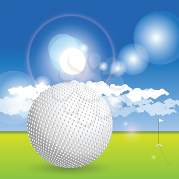 Royalty Free Clipart Image of a Golf Ball and Course