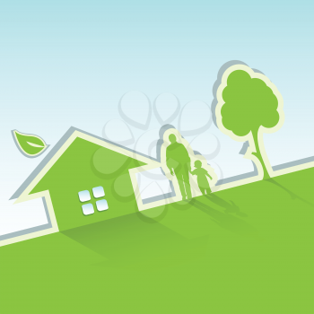 Royalty Free Clipart Image of People by a House