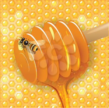 Royalty Free Clipart Image of a Bee and Honey