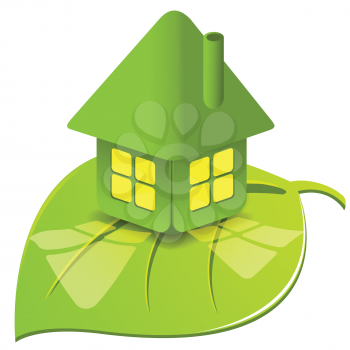 Royalty Free Clipart Image of a House With a Leaf