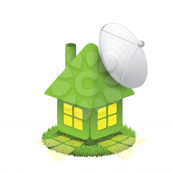 Royalty Free Clipart Image of a Satellite Dish on a House
