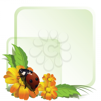 Royalty Free Clipart Image of a Ladybug on Flowers