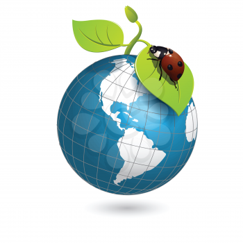Royalty Free Clipart Image of a Globe and Ladybug